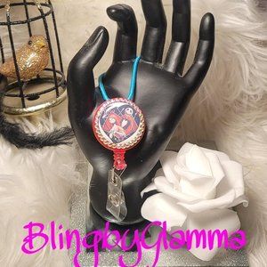 Glam Bling Rhinestone Beautiful Jack & Sally Retractable Badge Lanyard ID Holder